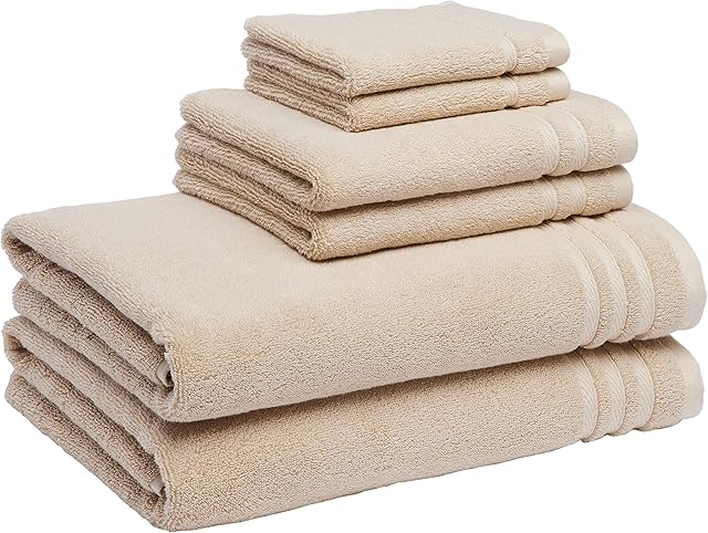 Amazon Basics Cotton Bath Towel Set, Made with 30% Recycled Cotton Content, 6-Piece, Blush