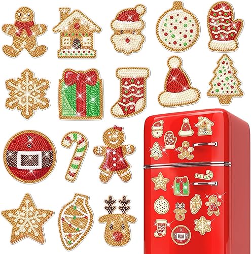 16 piezas de Navidad de hombre de jengibre de diamante pintura de arte imán de jengibre hombre de jengibre imán de nevera DIY pintura de diamantes