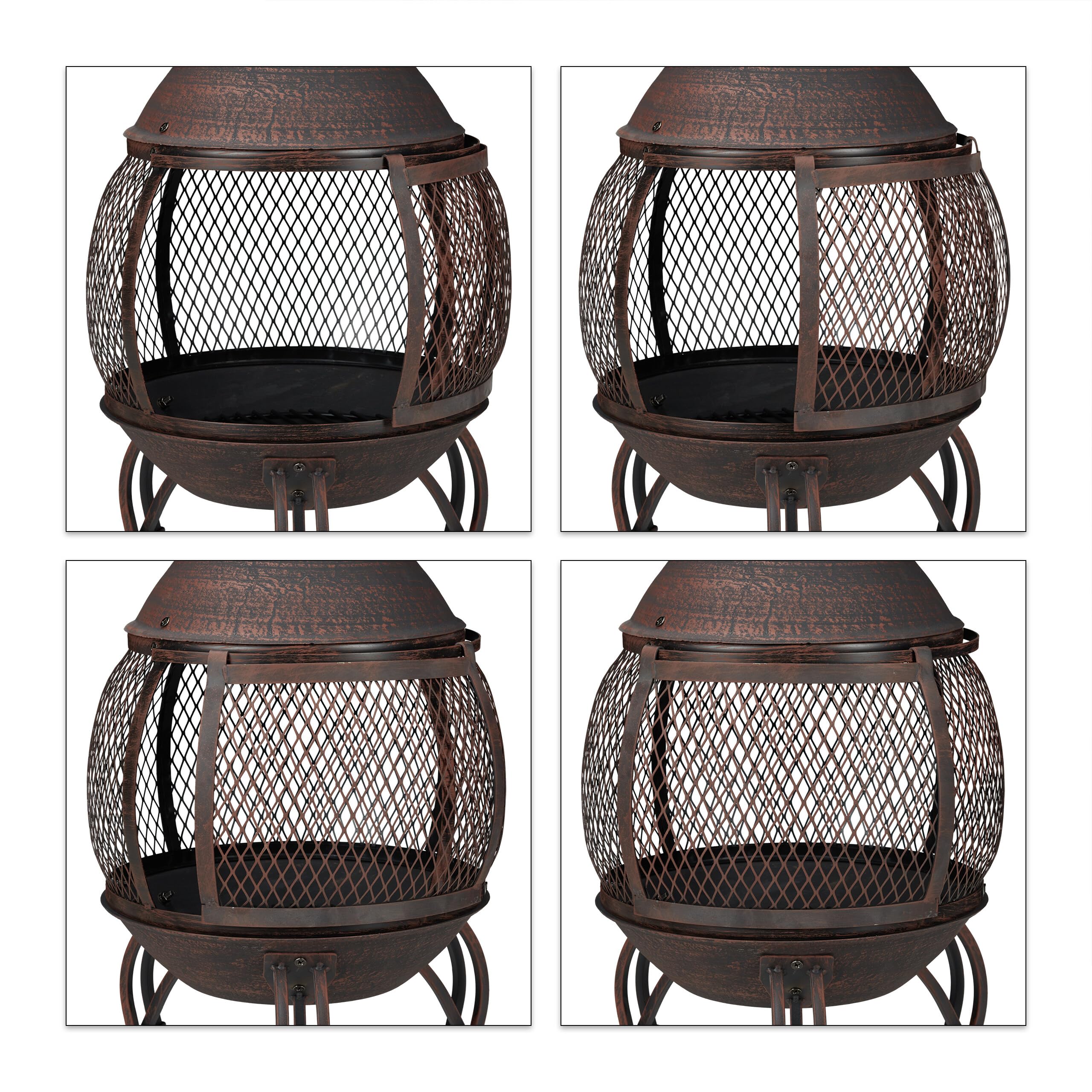 Relaxdays brasero Mexicain, tisonnier, Gril en Bois, Pare-étincelles, Jardin, terrasse, Antique, H 89 cm, Rouge-Bronze
