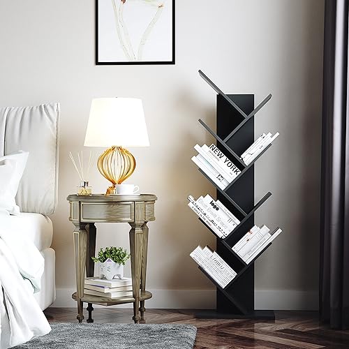 Miniatura 7 de Yusong Estantería de árbol, estantería de pie con tubo de acero para sala de estar, dormitorio, estantes para oficina en casa (negro 2, 9 niveles)