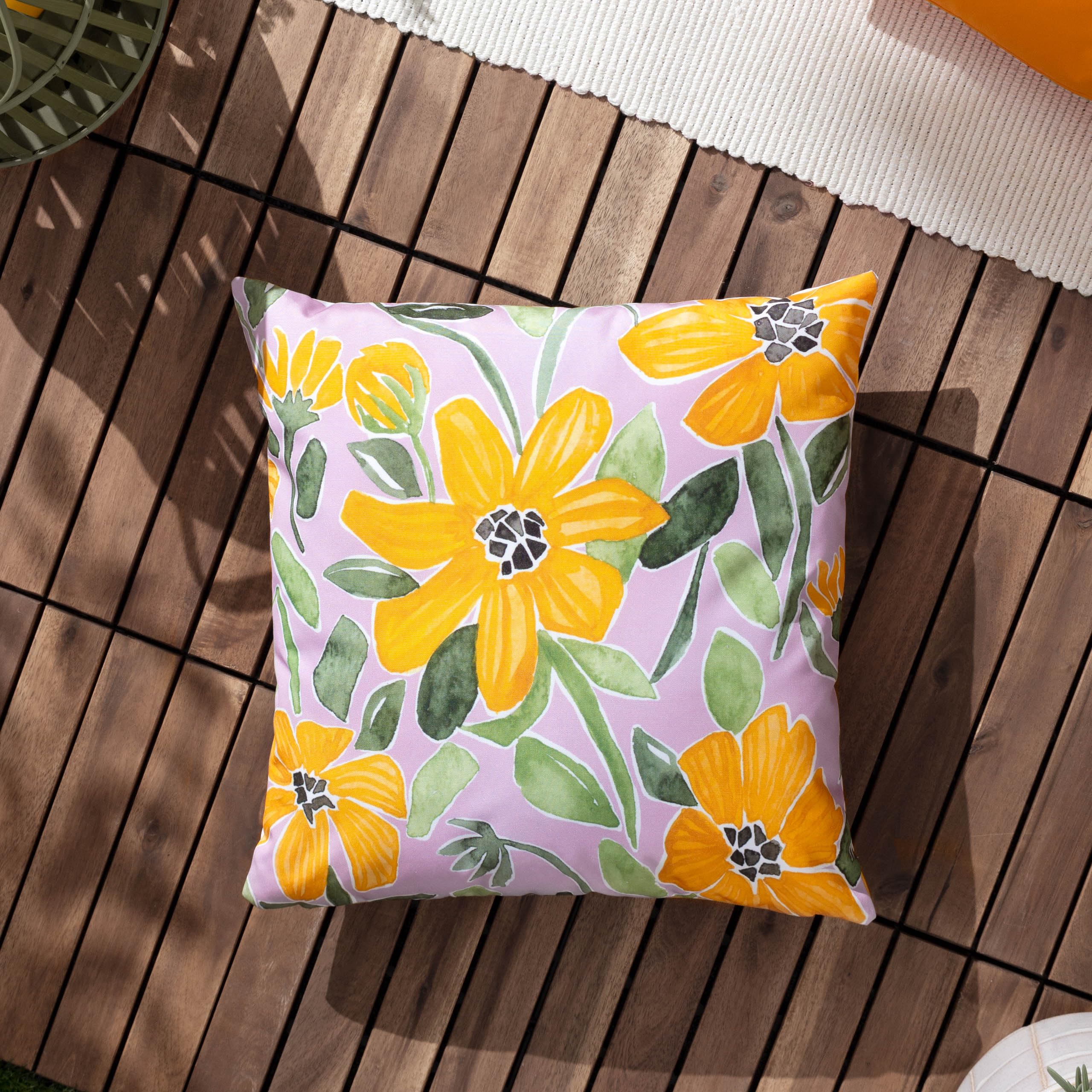 Wylder Flowers Trending Water & UV Resistant Outdoor Cushion in Lilac | Size: 43cm x 43cm