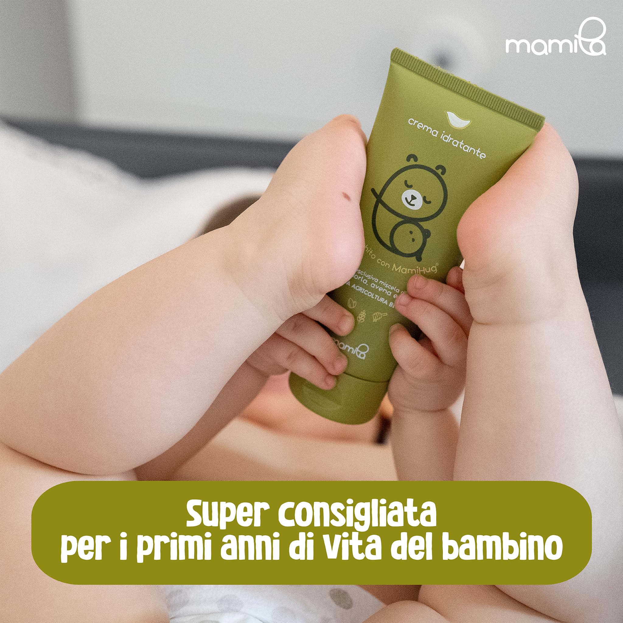 Mamila Set Benessere della Pelle del Bambino, Crema Idratante 100ml, Polvere d'Amido 150ml, Olio Emolliente 75ml, MamiHug Idea Regalo Nascita Bimbo, 0 Mesi