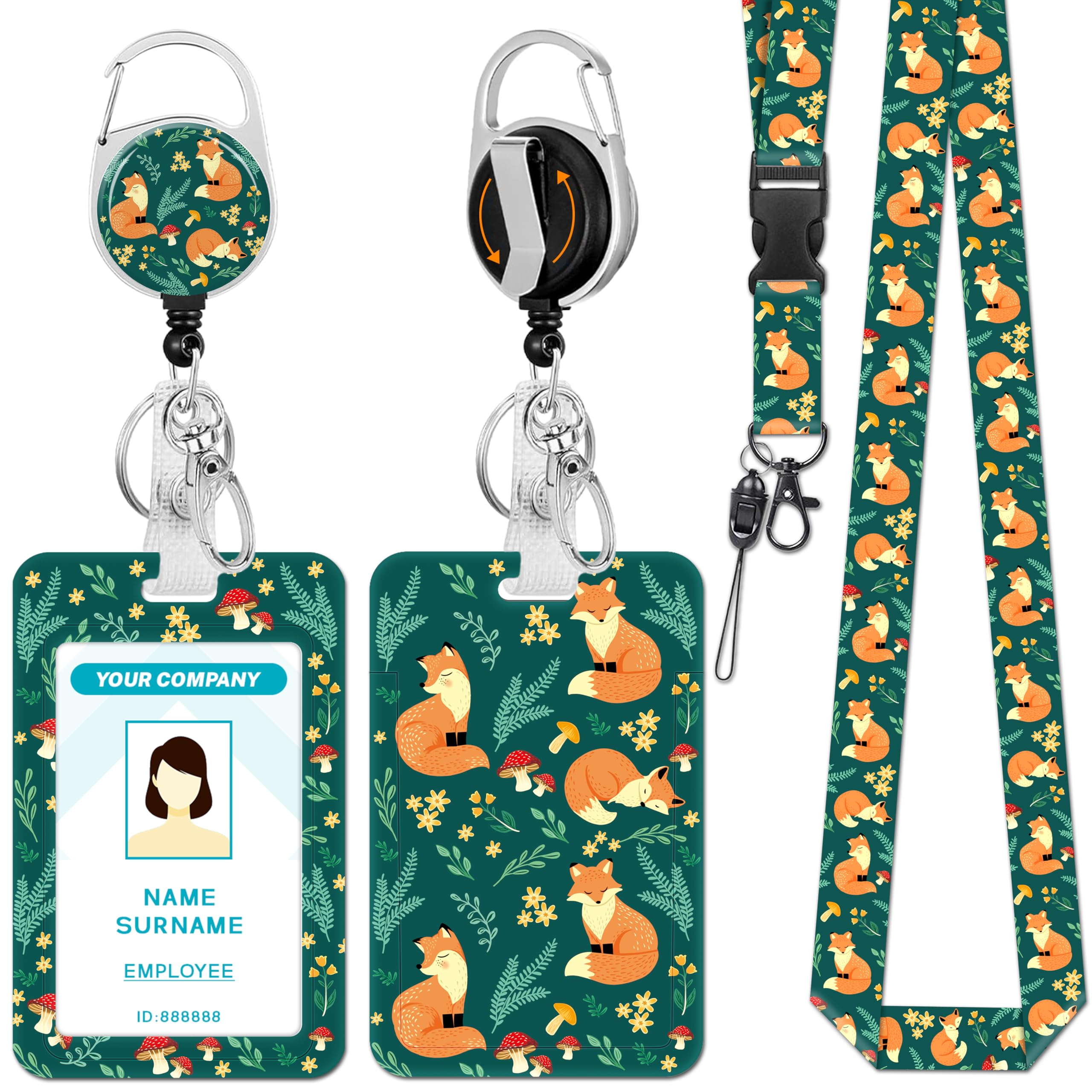Hancynir Fox Lanyards for Id Badges, Badge Holder Retractable Reel Clip