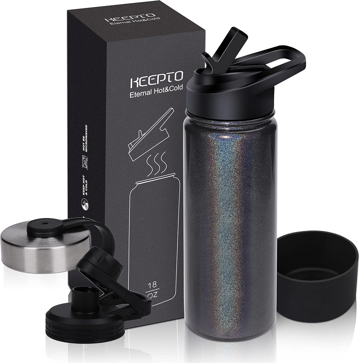 KEEPTO Vacuum Insulated Water Bottle BPA Free,Stainless Steel Water Jug with Straw