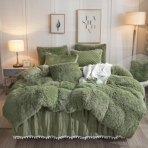LIFEREVO Juego de funda de edredón de felpa de lujo, color verde salvia, ultra suave y cálido, juego de edredón de terciopelo (1 funda de edredón de