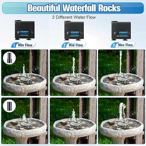 Miniatura 3 de Fuente de baño para pájaros, fuentes de agua de baño de pájaros con bomba de agua de 7 W, fuente de agua de granito de resina de musgo gris, cascada