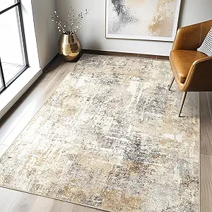 4x6 Rug Washable Area Rugs: Abstract Modern Soft Stain Resistant Indoor Floor Accent Non Slip Carpet for Living Room Entryway Kitchen Bedroom Nursery Office Bedside Home House Decor- Gray Gold