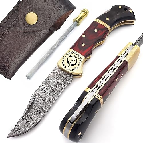 Lara Eagle Cuchillo de bolsillo personalizado de Damasco para hombre, cuchillos de caza plegables hechos a mano de acero sólido de 133 capas con