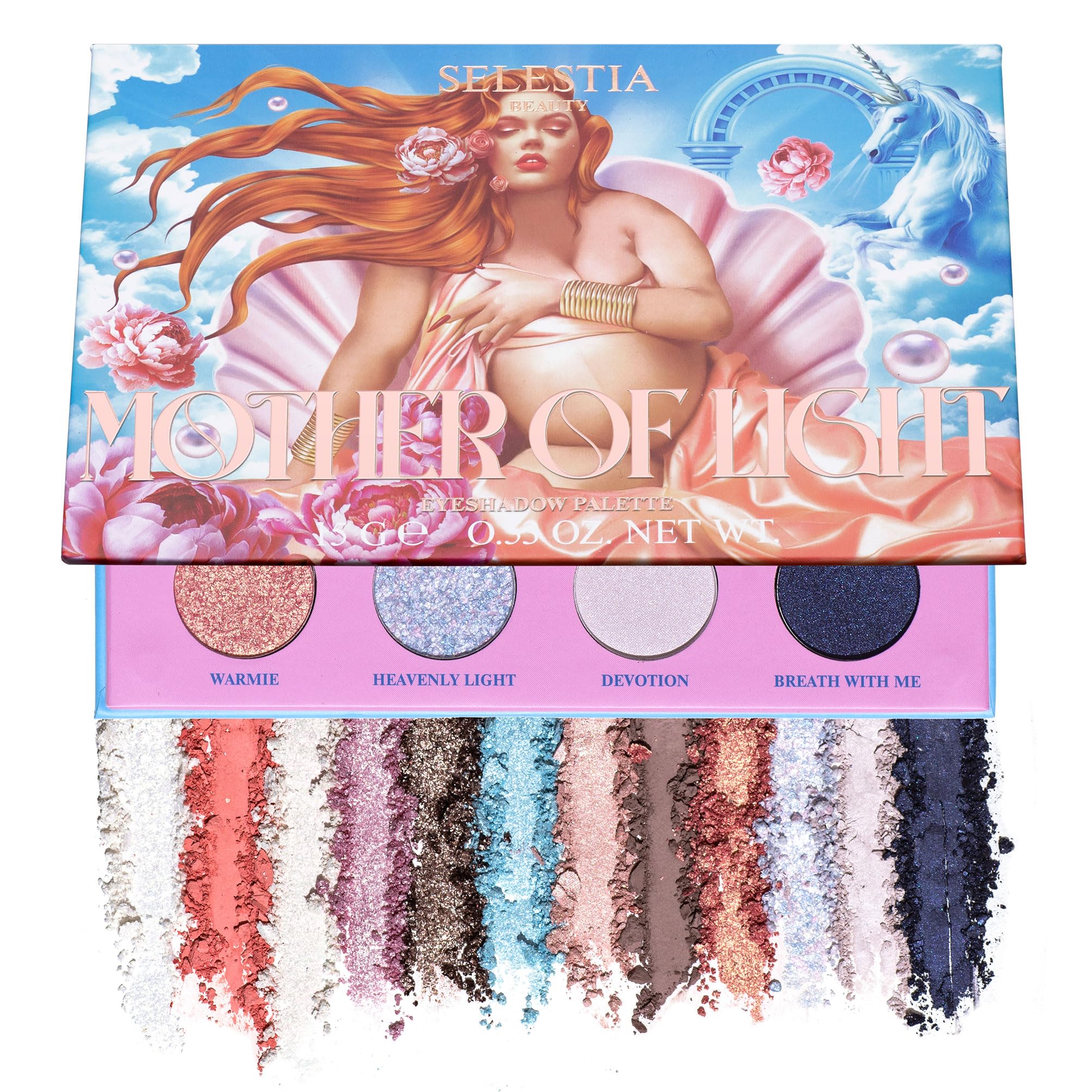 Colorful Eyeshadow Palette Mother of Lights – 12 High Pigment, Blendable Shades – Long-Lasting & Smudge-Proof – Matte, Satin, Shimmer & Glitter Finishes – 0.47 oz
