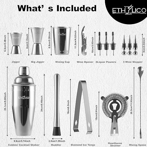 Miniatura 2 de Kit de coctelera  Juego de herramientas de bar  Kit de barman profesional de 16 piezas con soporte de bambú natural - 55 libros de recetas de cóctel