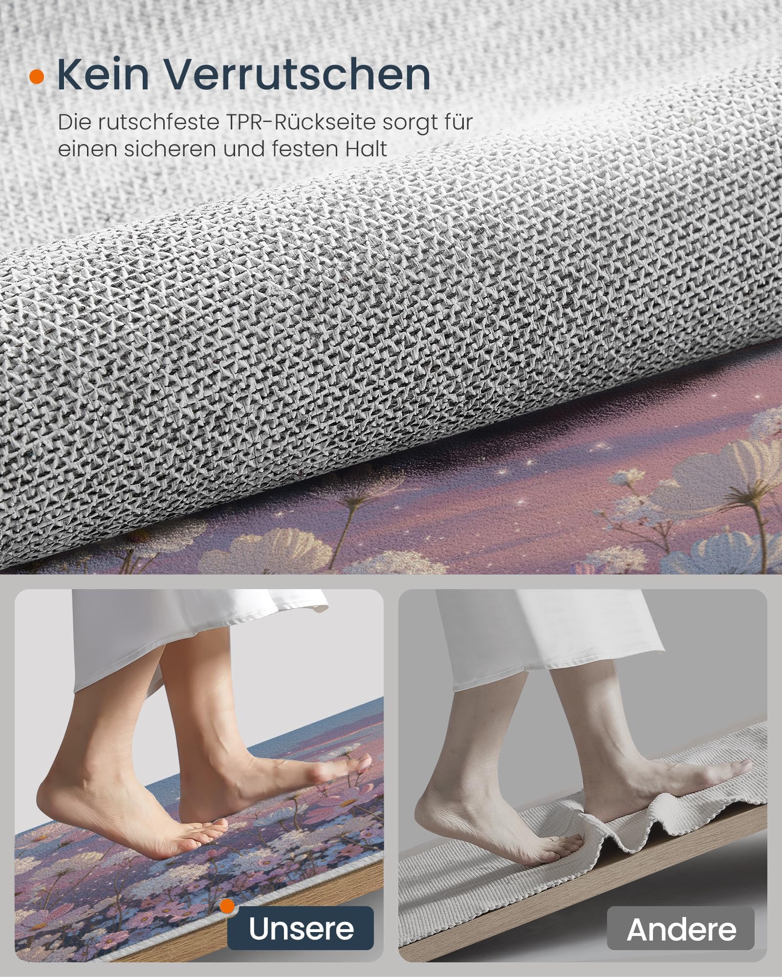 Tapis Rond De Chambre D'Enfant 160 Cm - Fleurs Romantiques Au Clair De Lune Bleu Poudré - Motif Plantes Oniriques - Moelleux Et Antidérapant - Tapis De Salon À Poils Courts - Lavable - Moderne Doux