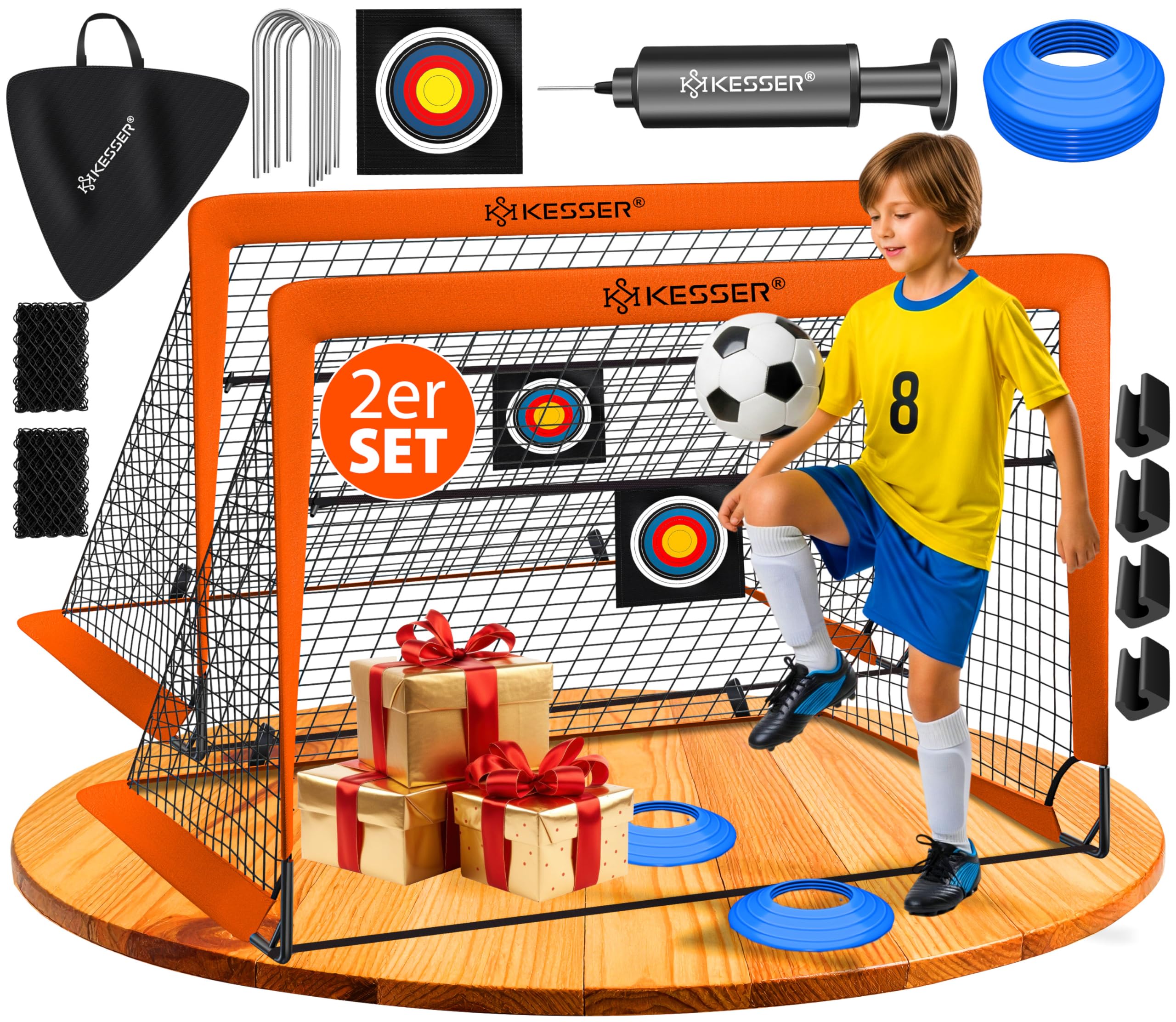 KESSER Fußballtor Kinder Pop-Up 2er Set | Mit Glasfaserstangen und hochwertigen Netzen