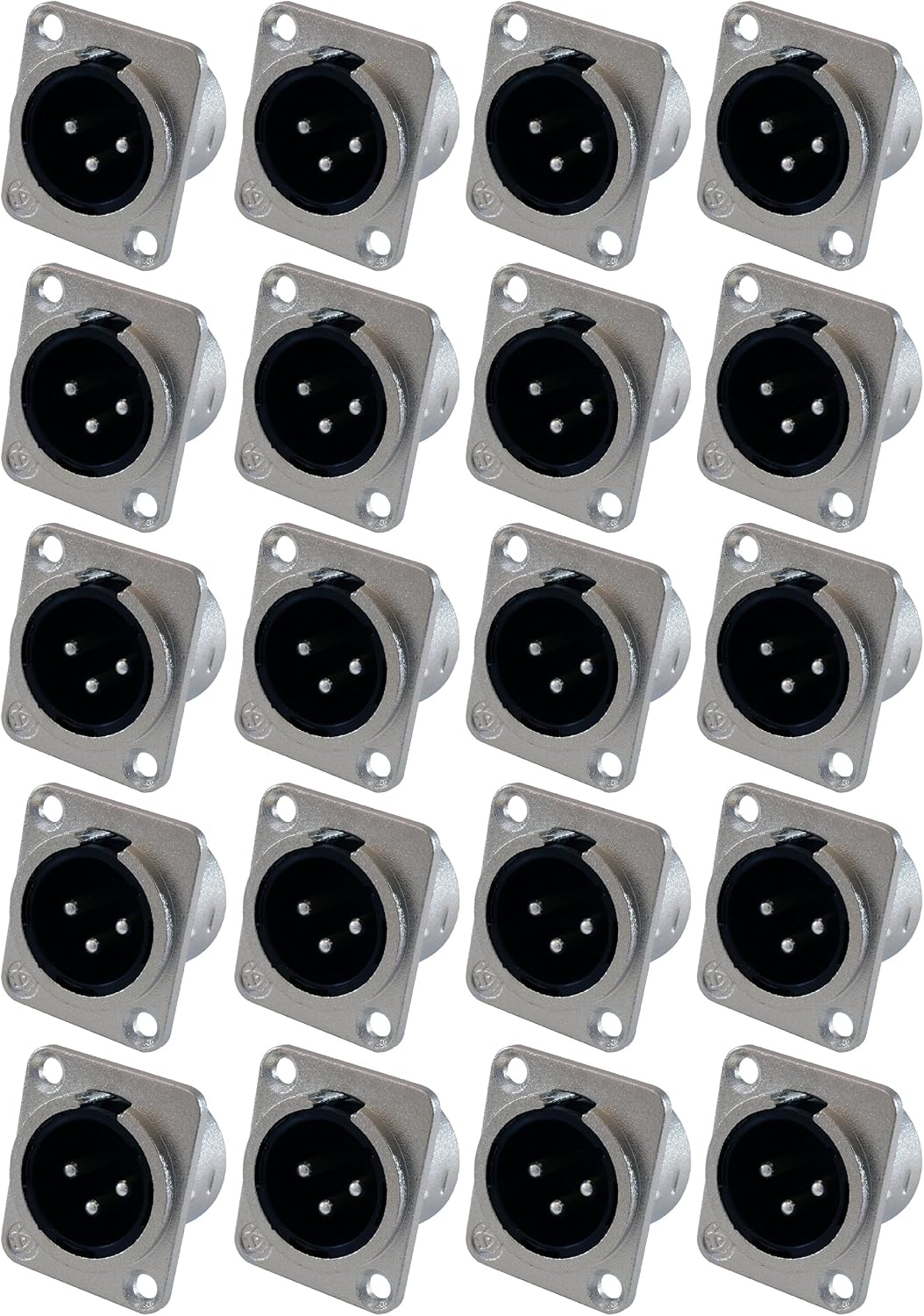 GLS Audio XLR Male Jack 3 Pin - Panel Mount Jacks D Series Size XLR-M - 20 Pack