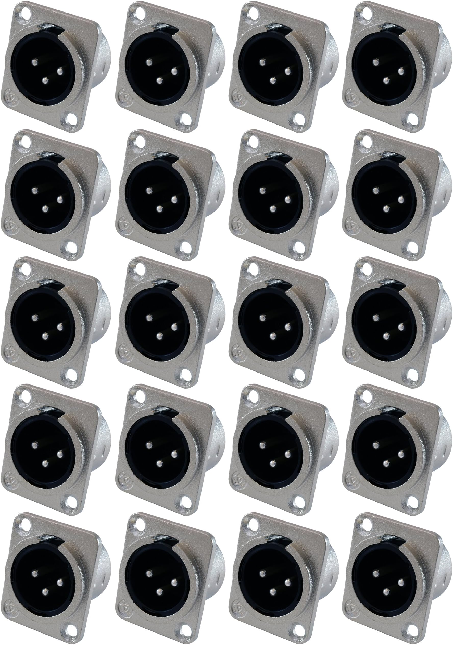 XLR Male Jack 3 Pin - Panel Mount Jacks D Series Size XLR-M - 20 Pack