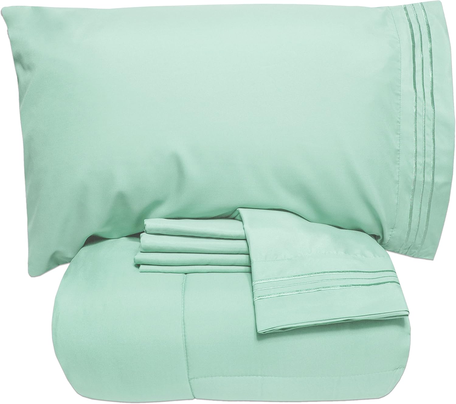 Sweet Home Collection Luxury 5 Piece Bed-in-A-Bag Solid Color Comforter and Sheet Set, Twin, Sage