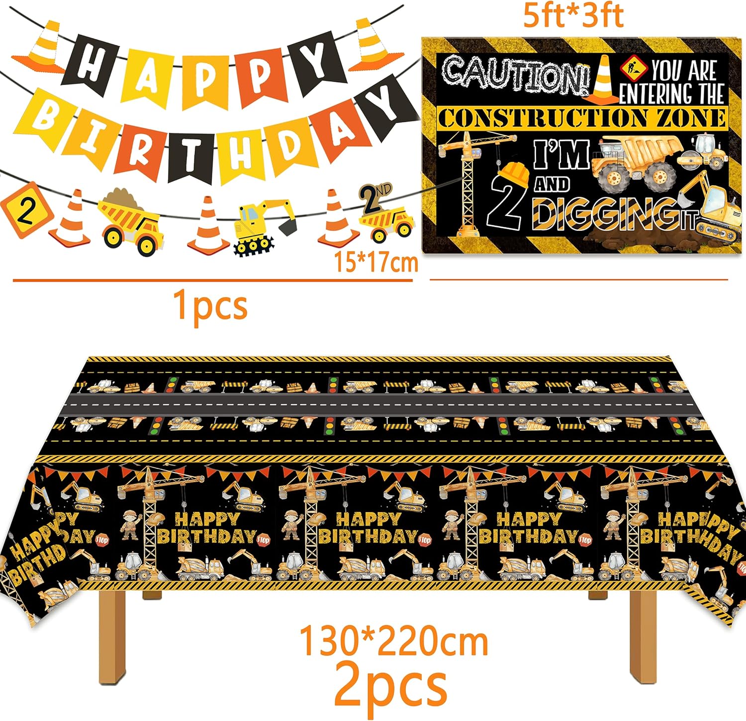 Construction 2nd Birthday Party Supplies ,Dump Truck 2nd Birthday Party Decorations Tableware Includes Box Cutout Sash Plates, Cup, Napkin, Balloon, Backdrop, Tablecloth, Banner, Construction 2nd - Image 6