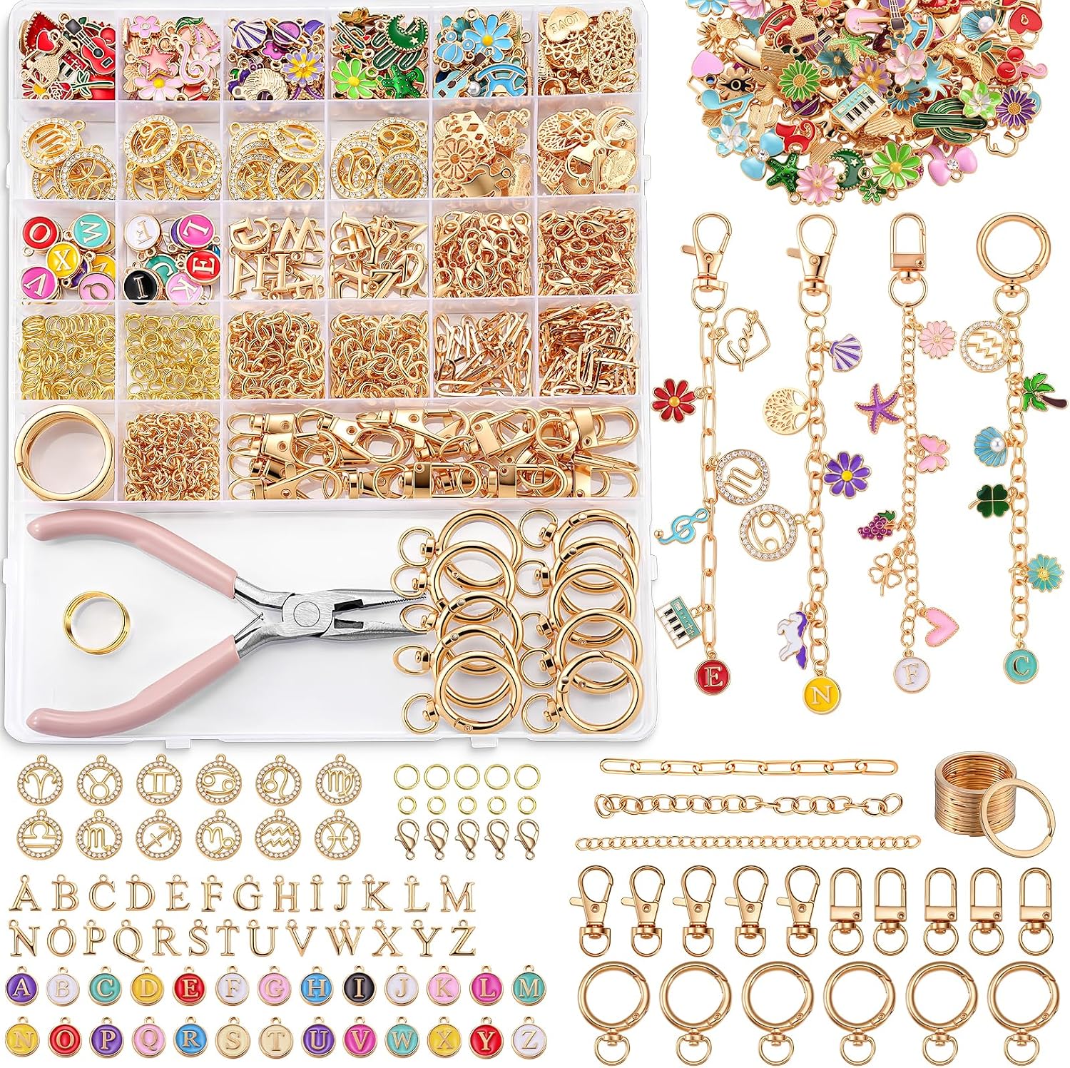 Sopito 598 Pcs Lip Gloss Keychain Making Kit, DIY Keychain Charm Kit, Gold