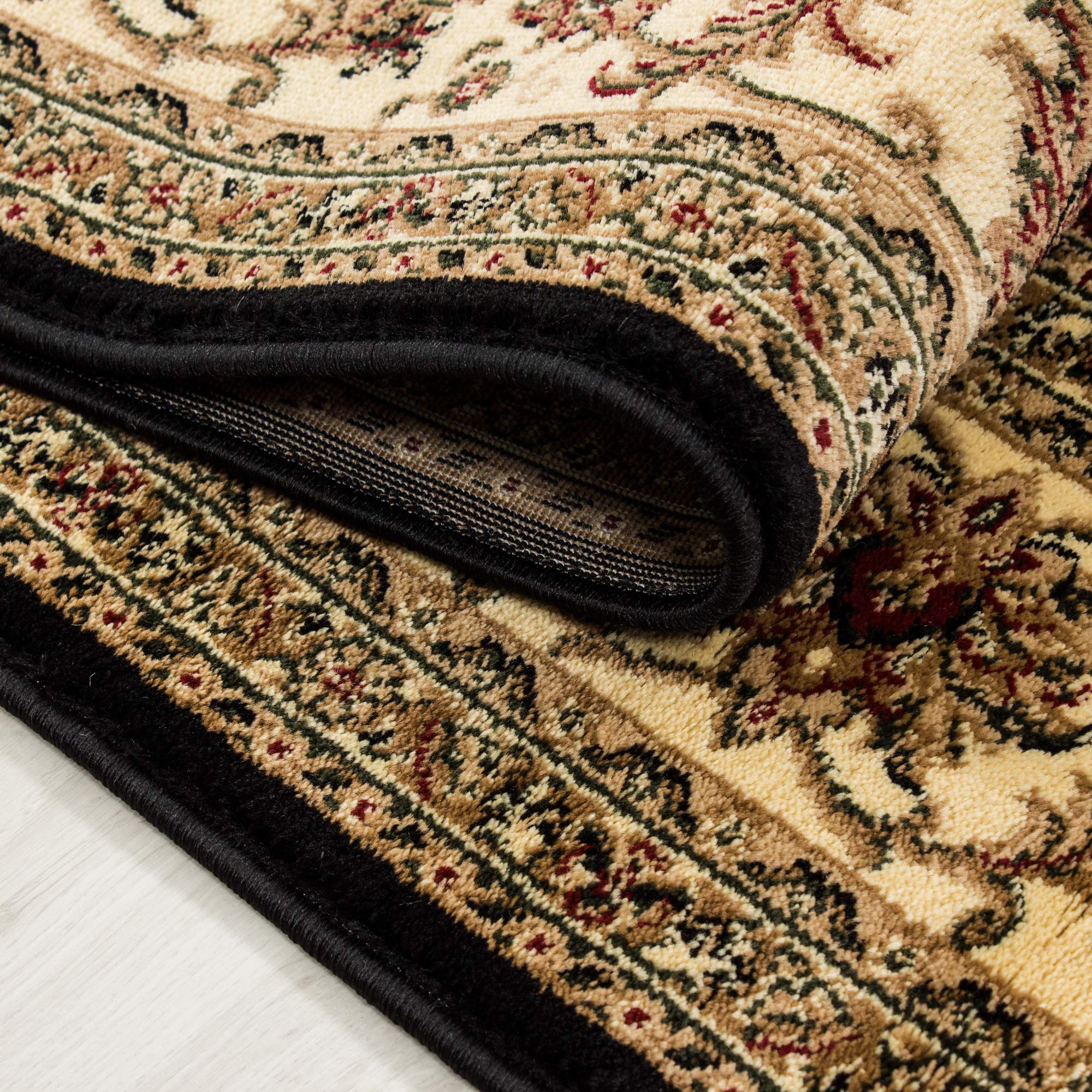 HomebyHome Orient Teppich 120x170 cm Schwarz, Kurzflor im Vintage Look, Pflegeleichtes Wohnaccessoire mit klassischem Muster für Schlaf- oder Wohnzimmer