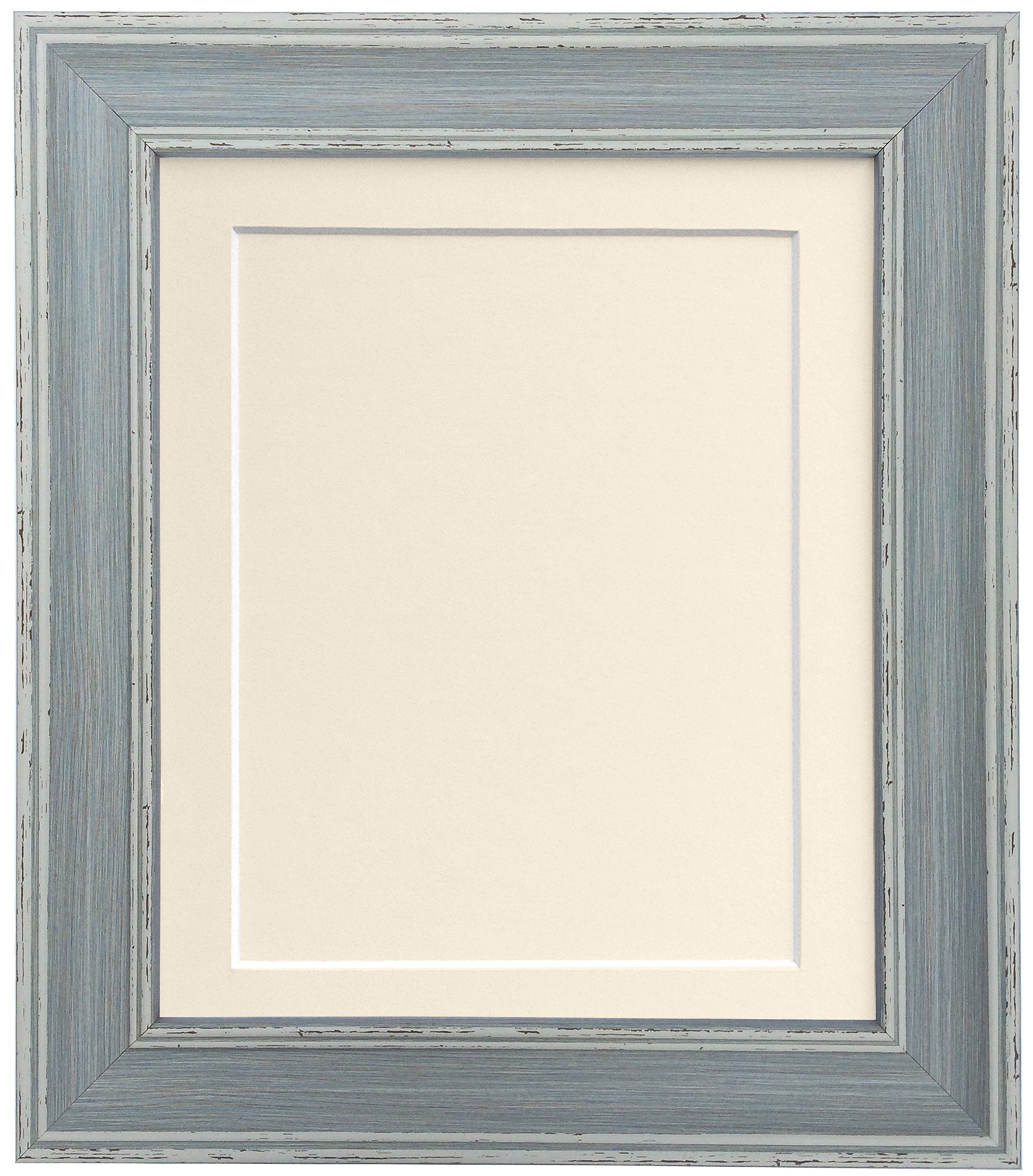 scandi Distressed Blue Picture Photo frame with Ivory Mount and Backing Board A3 For Image size A4