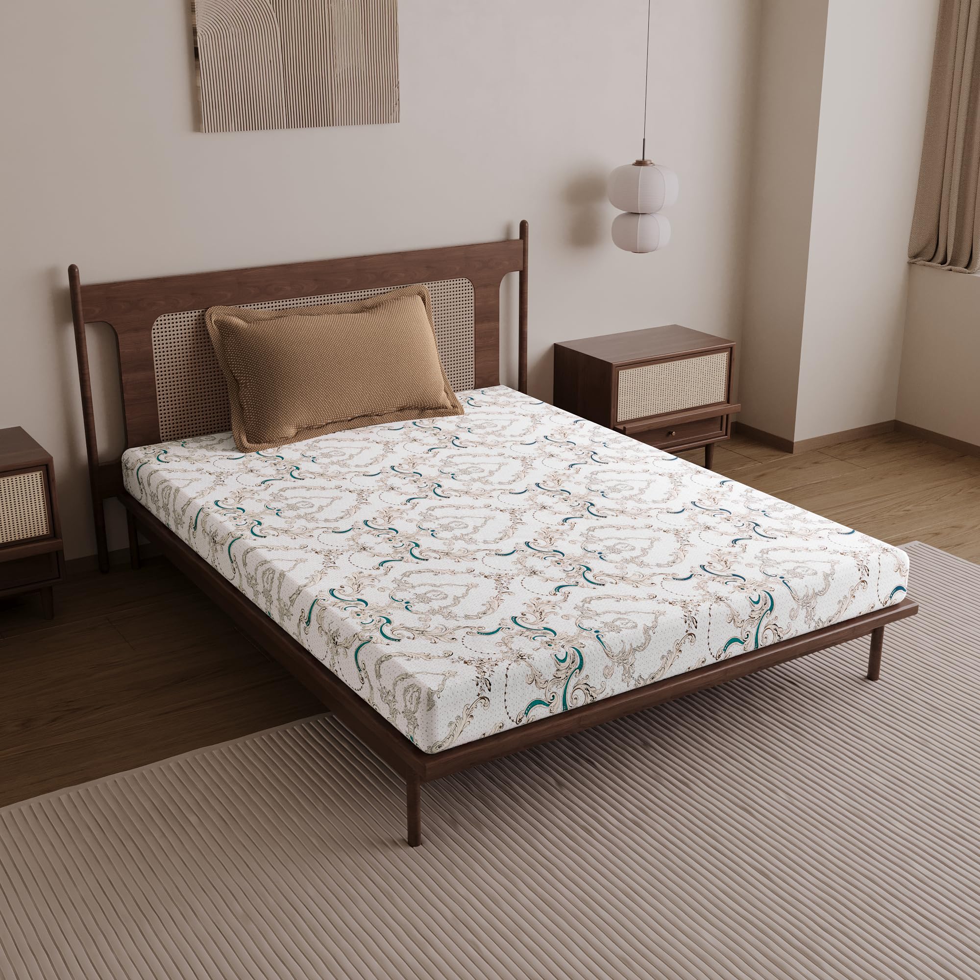 Divine Casa 144 TC Cotton Single Bedsheet with 1 Pillow Cover | Soft Breathable Bedsheet for Single Bed | Modern Printed Bed Sheet Set for Bedroom & Guest Room | 145 x 223 cm (Ivory Gold, Floral)