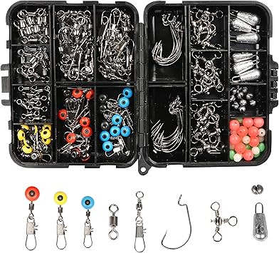 Amazon ランケル Runcl 釣り用仕掛け小物セット 148 170pcs 釣り針 フック セット オフセットフック 釣具セット ロック スナップ クイックスナップ 防水釣りケース 防錆 釣りフックセット ワームフック サルカン スイベル シモリペット 重り玉 釣り針 蛍光 中