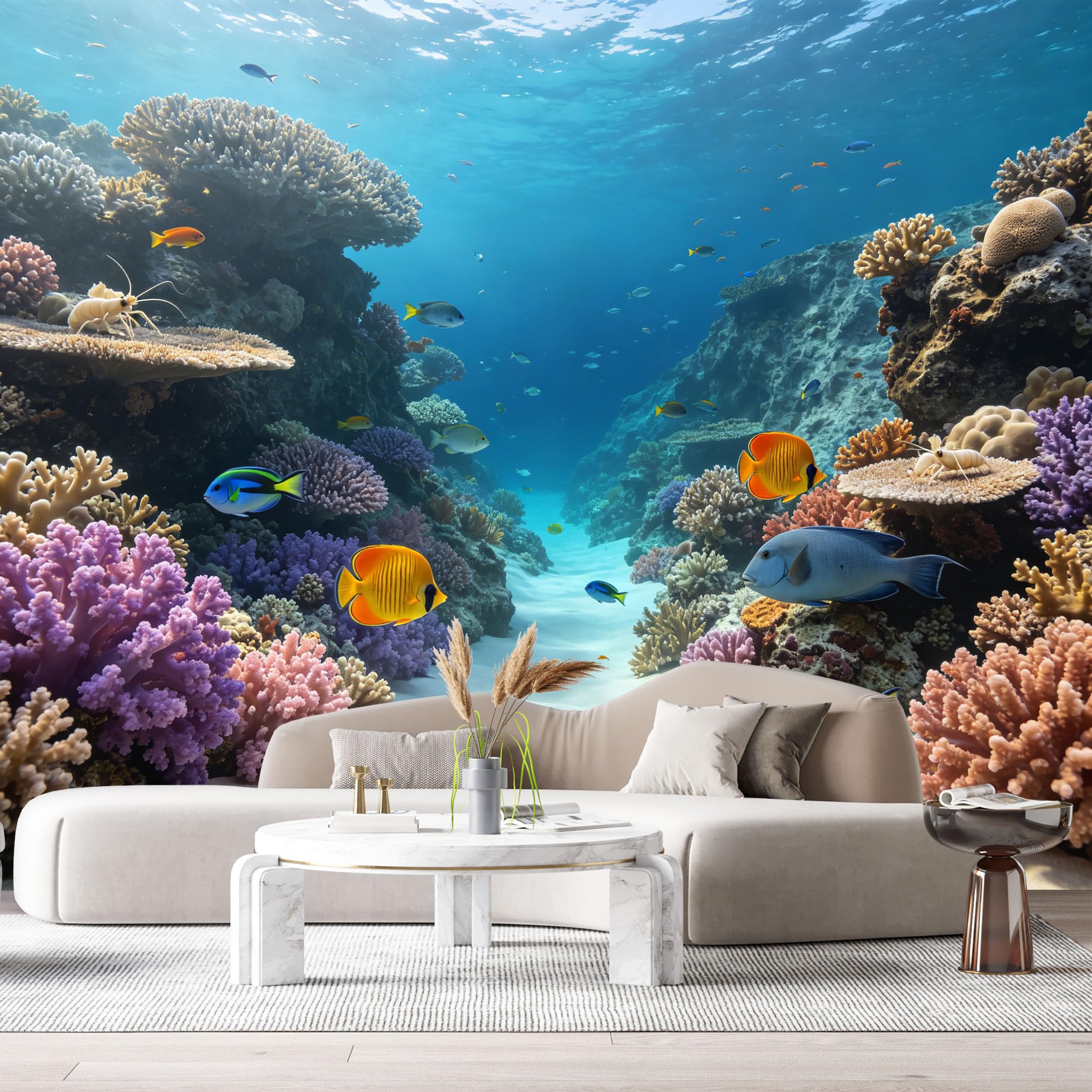 Custom Size Wall Murals Ocean Marine Tropical Coral Reef Exotic Fish 3D Underwater SelfAdhesiveWall Fabric Removable Wallpaper Wall Decor for Living Room Bedroom Bathroom
