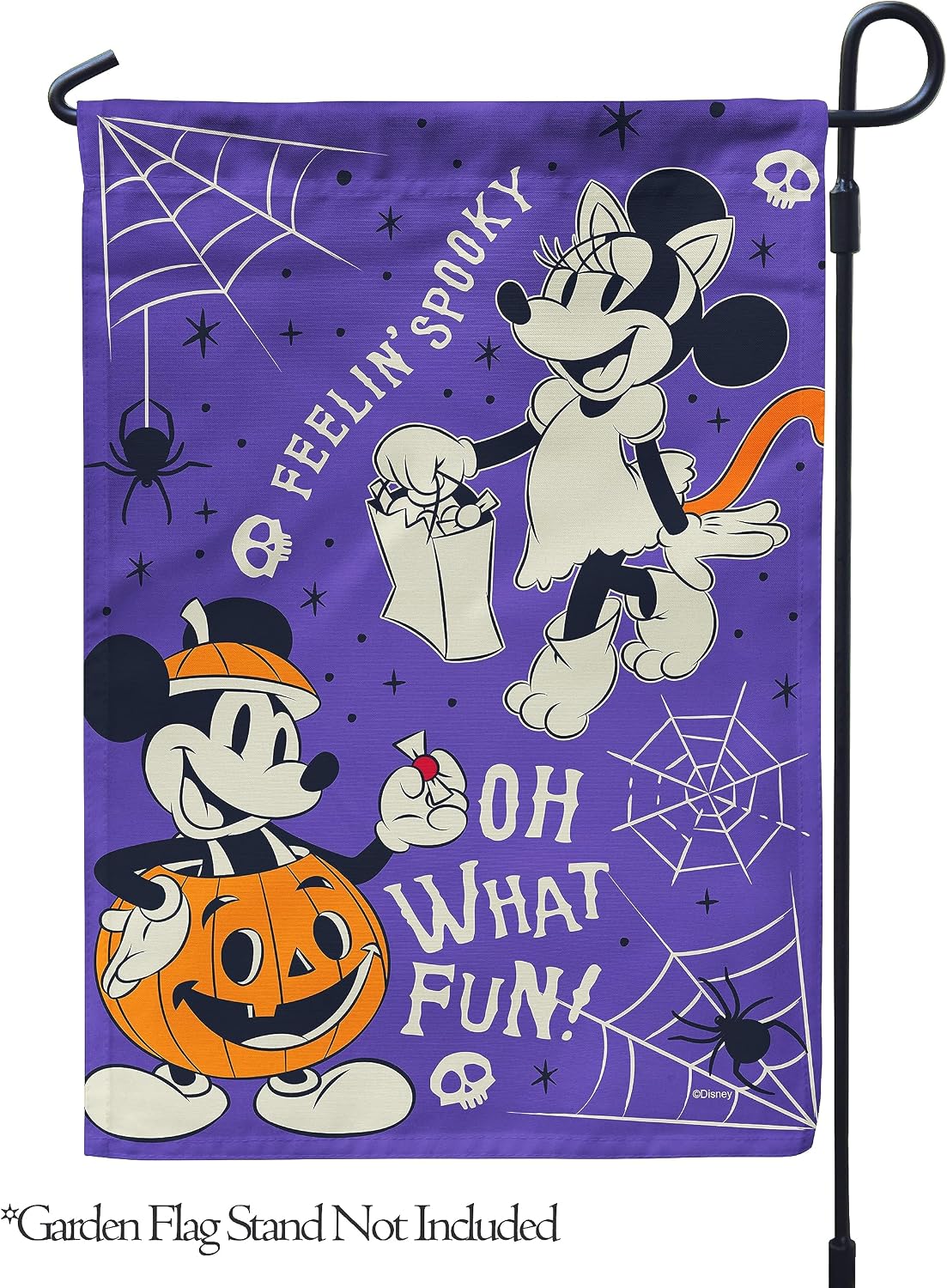 Flagology, Disney Feeling Spooky Mickey and Minnie – Garden Flag 12" x 18", Outdoor Flag, Exclusive Premium Fabric, Officially Licensed Disney, Halloween