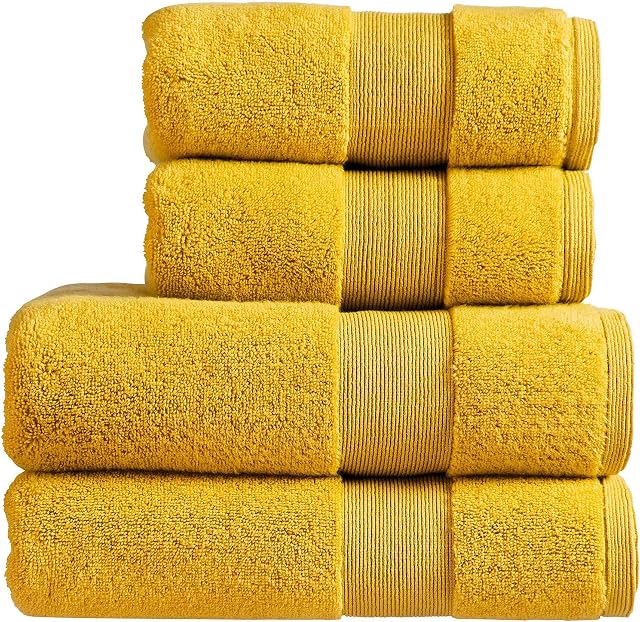 Christy Living Carnival Bath Towels | Set of 4 | 2 Hand, 2 Bath | Soft Plush Cotton Bathroom Towels | Absorbent Shower Towels | Quick Dry | 650GSM | Machine Washable | Saffron Yellow