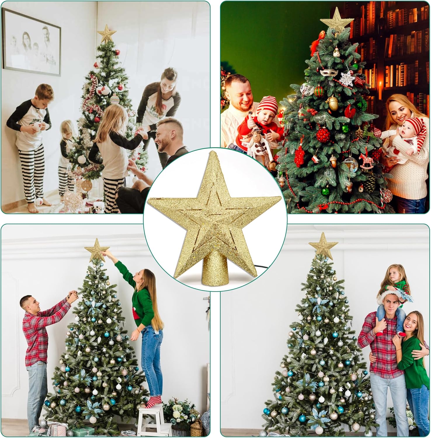 Christmas Tree Topper Lighted with 3 Pattern Projection Modes,3D Flash Dynamic Projector for Christmas Decorations,Christmas Star Tree Topper with Built-in LED Rotating Motion Light.(Gold)