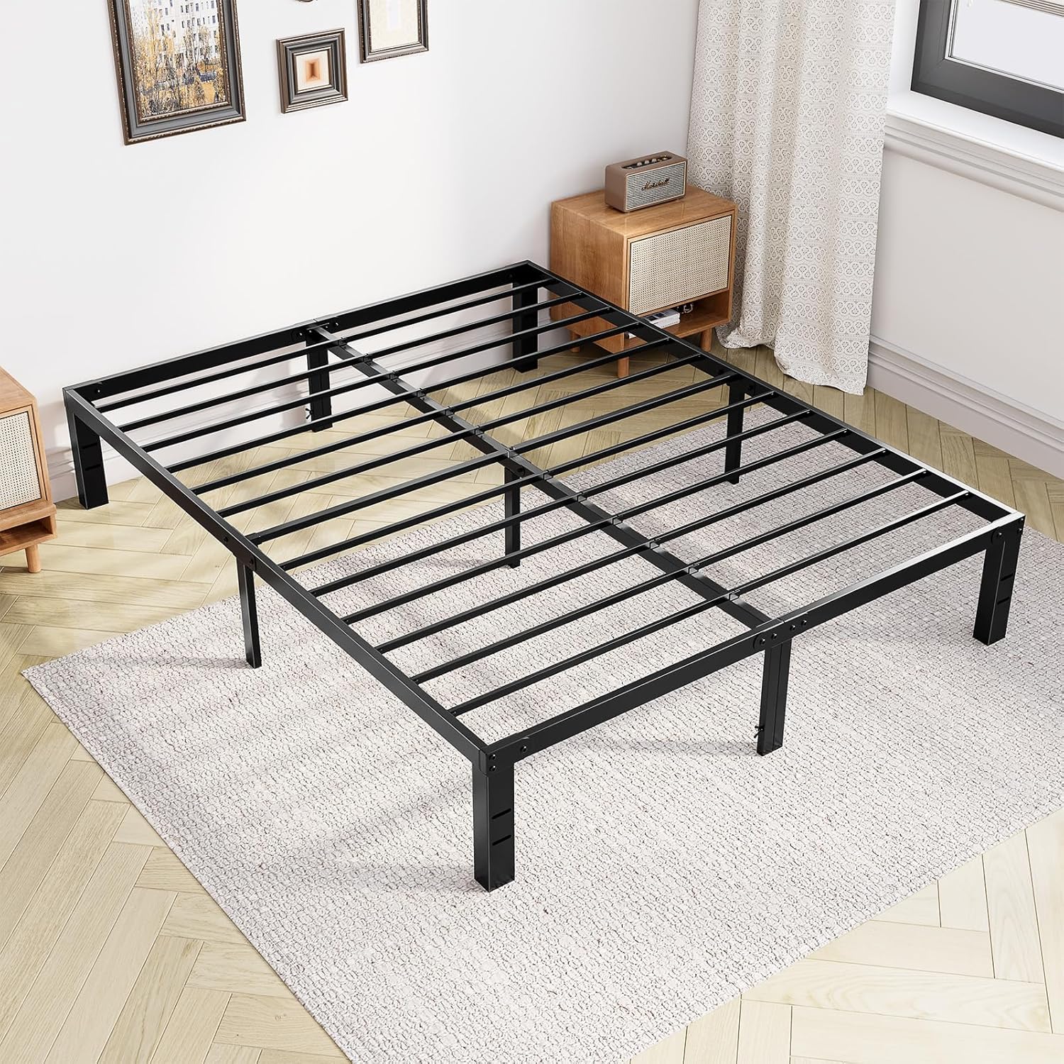 DUMOS Full Size 14 Inch Bed Frame full view with modern metal platform