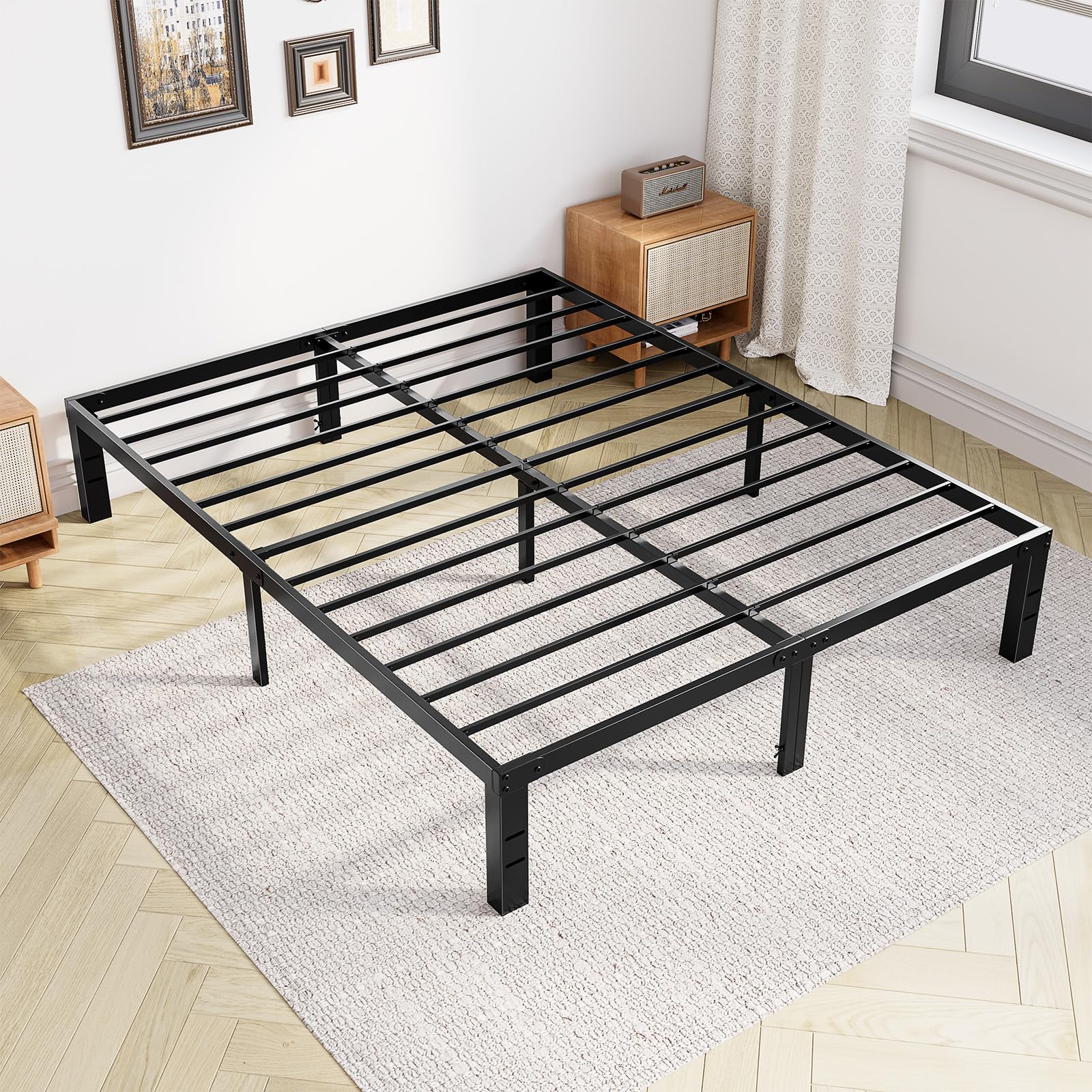 DUMOS King Size Bed Frame - Metal Platform Bed Frames Mattress Foundation with Steel Slat Support, No Box Spring Needed, Storage Space Under Base, Easy Assembly, Black