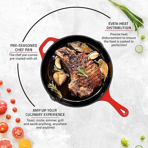 Miniatura 3 de Utopia Kitchen Sartén de hierro fundido pre-sazonado de 12 pulgadas con tapa, sartén de hierro fundido, utensilios de cocina seguros para uso en