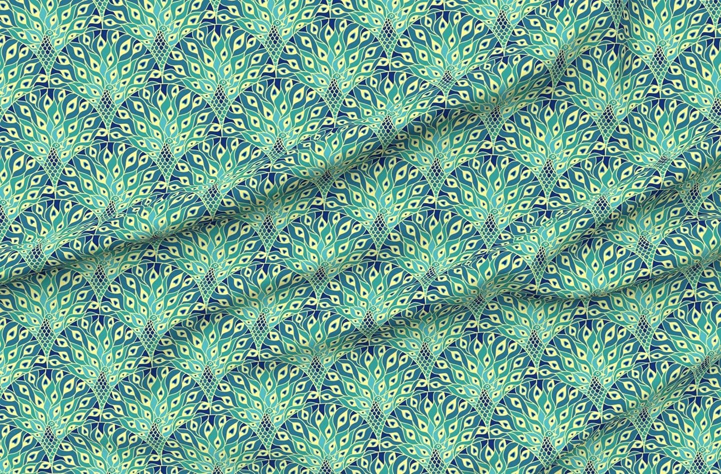 Spoonflower Fabric - Peacock Feathers Art Nouveau Deco Retro Printed on Minky Fabric by The Yard - Sewing Baby Blankets Quilt Backing Plush