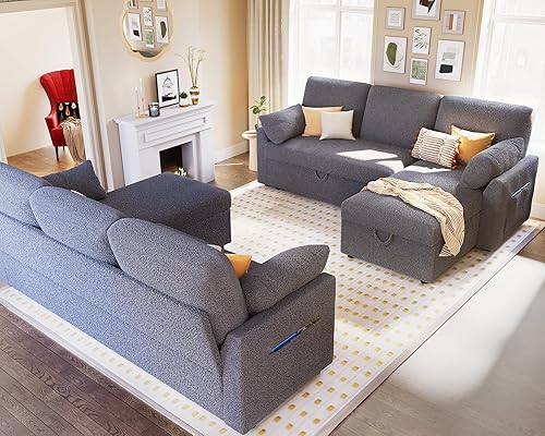 Miniatura 7 de VanAcc - Sofá cama con diván de almacenamiento, sofá extraíble 2 en 1 para oficina en casa, sala de estar, cómodo sofá cama, sofá de boucle gris