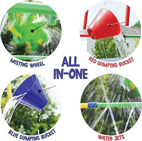 Miniatura 4 de Parque acuático de patio con rueda de salpicadura, cubos de descarga para juego acuático al aire libre para niños