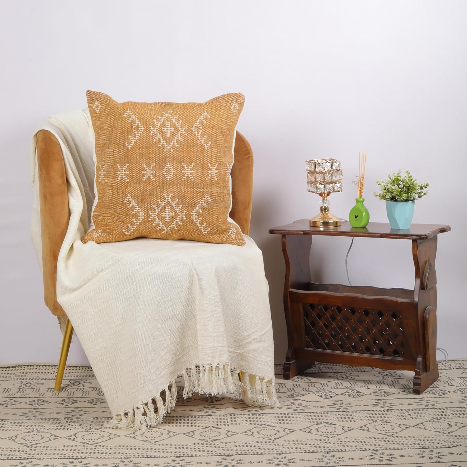 Trade Star Wool Pillow Cover Handloomed Throw Pillow Case Natural Woolen Luxurious Wool Cushion Cover Decorative Pillow Shams 20x20 Inches (Pattern 3)