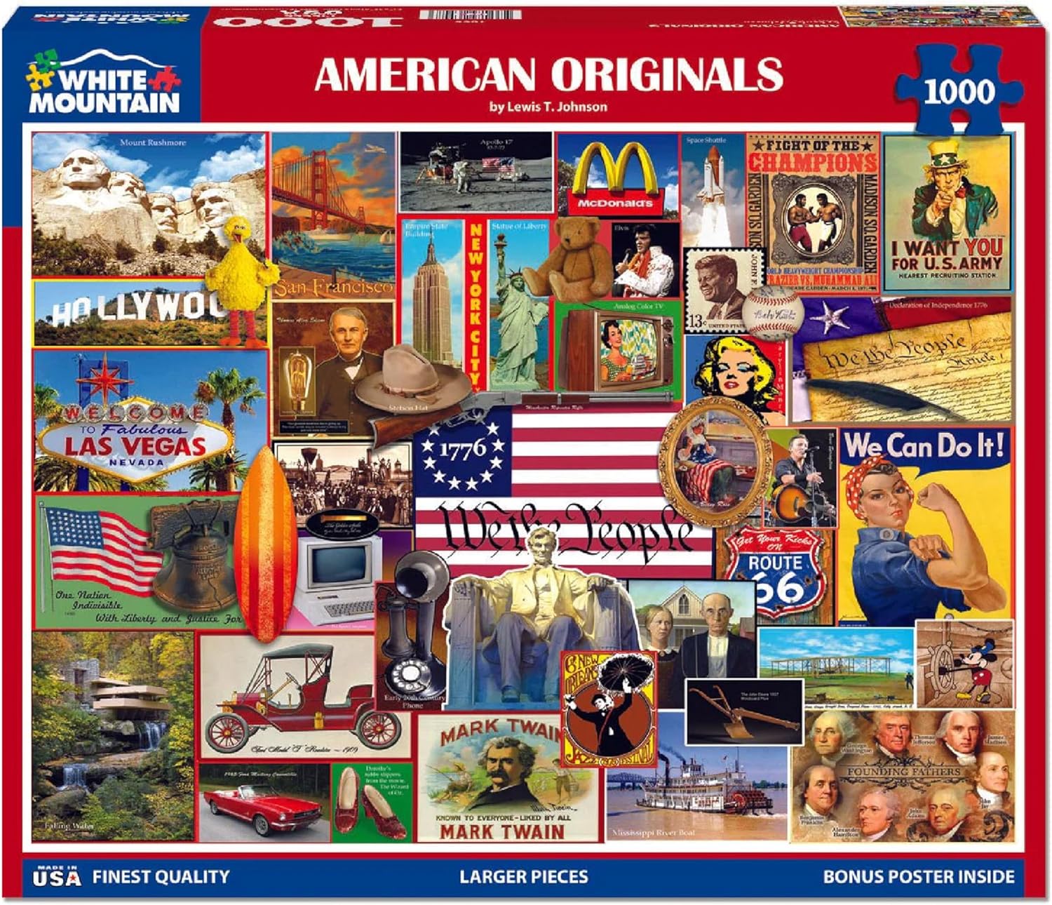 White Mountain 1000 Piece Jigsaw Puzzle Nostalgic USA Collage Puzzles with Large Pieces for Adults and Family 24"x30" - American Originals