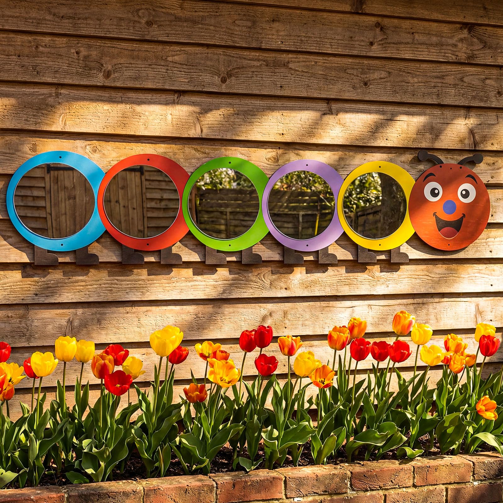 Xuhal 5 Pcs Large Acrylic Caterpillar Mirror Chalkboard Caterpillar Learning Tool Outdoor Sign for Sensory Gardens Sensory Rooms Garden Wall Decorations Spring Activities
