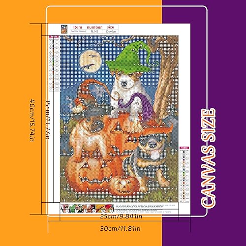 Miniatura 3 de Tontut Kit de pintura de diamantes de Halloween, juego de arte de diamantes 5D para adultos, diseño de animales, cachorro, luna, calabaza,