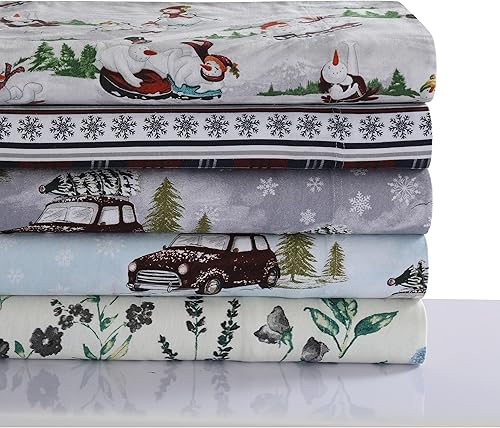 Miniatura 7 de Tribeca Living WIOUSHEETCKGR - Juego de sábanas de bolsillo profundo, tamaño California King, salida de invierno, color gris