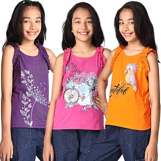 TotzTouch Cotton Girls Tops T Shirt Unicorn &Typography Printed Sleeveless Tshirt Tees (Size Option 1 to 15 Years Kids) Price In India