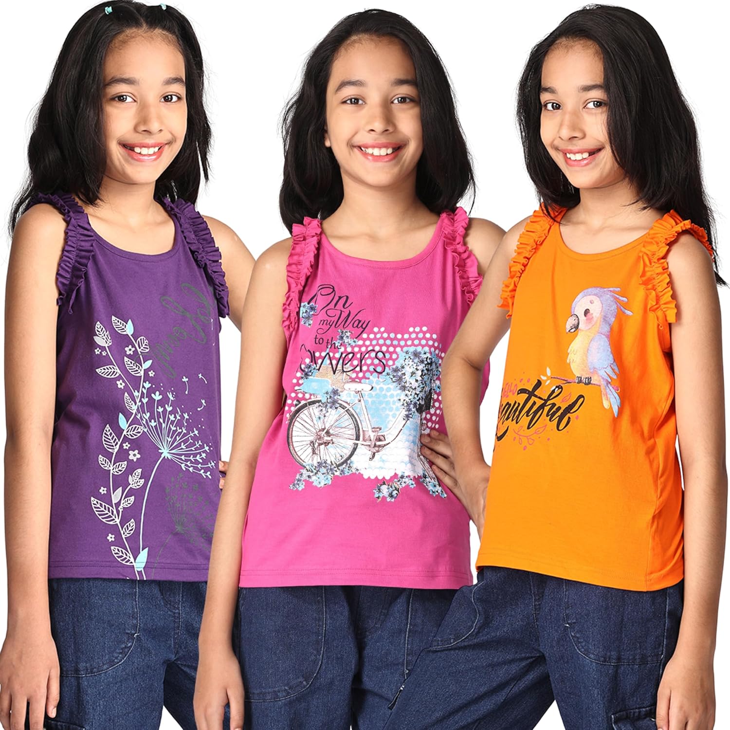 TotzTouch Cotton Girls Tops T Shirt Unicorn &Typography Printed Sleeveless Tshirt Tees (Size Option 1 to 15 Years Kids)