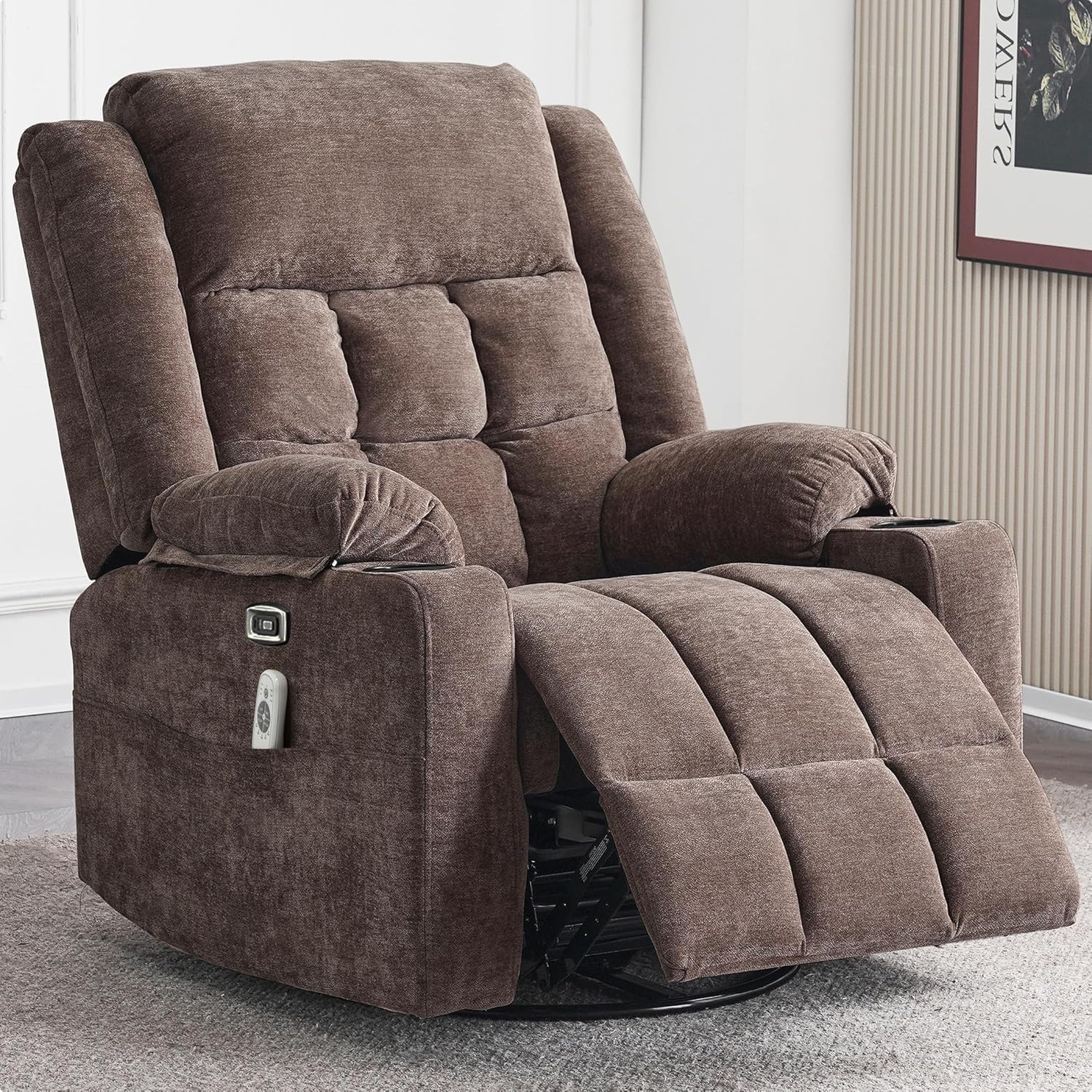 Electric Power Lift Recliner Sofa for Elderly with Lumbar Heating and Massage, Genuine Leather Upholstery with Large Seat, Cup Holders, and USB Charging Ports