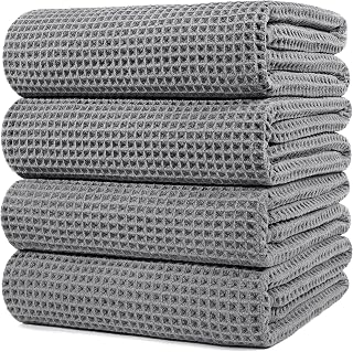 Polyte 430 GSM Microfiber Waffle Weave Bath Towels - Oversize 60x30 Inch Quick Dry Lint-Free 4 Pack