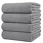 POLYTE 430 GSM Microfiber Oversize Quick Dry Lint Free Bath Towel, 60 x 30 in, 4 Pack (Waffle Weave)