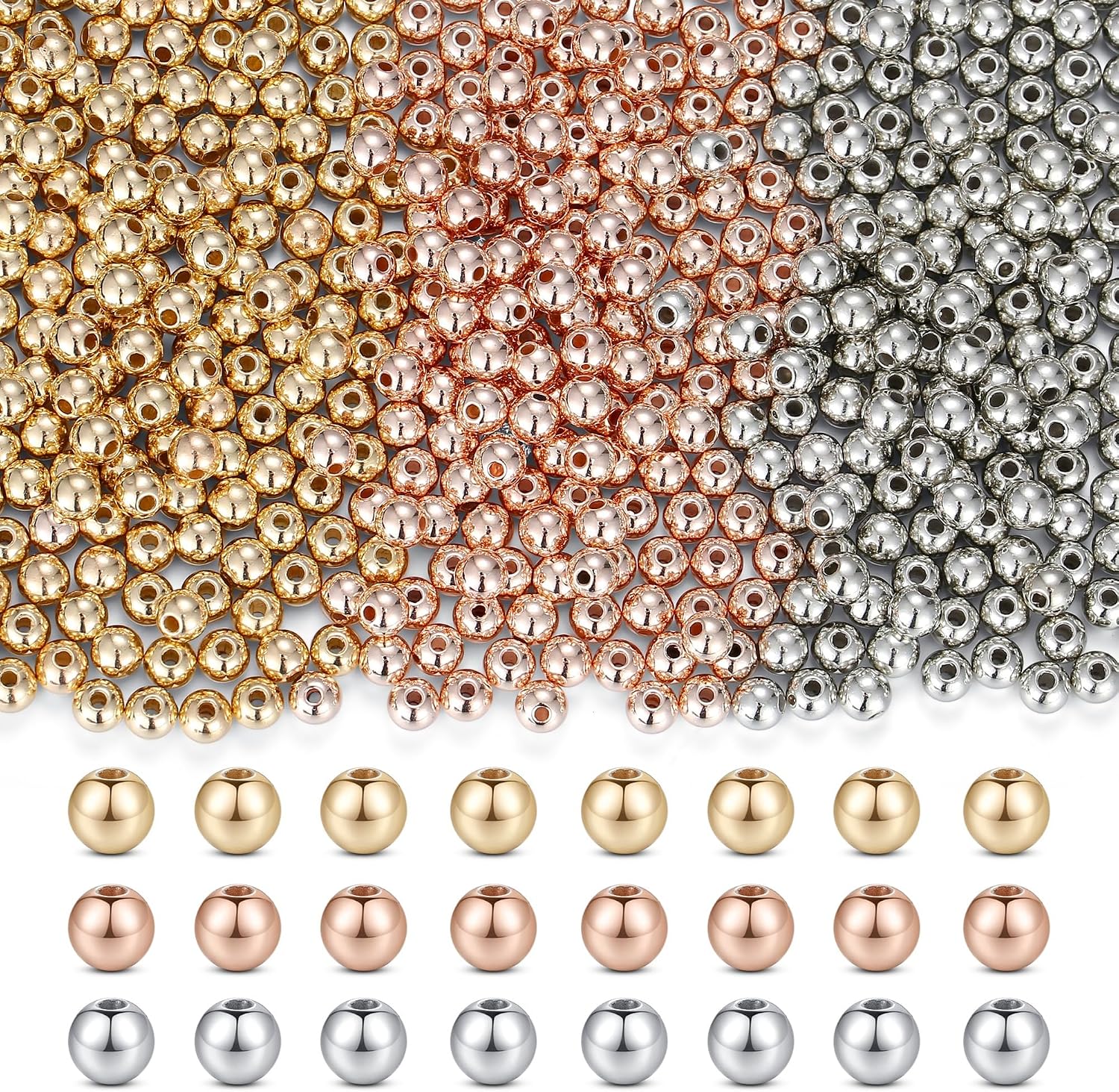 500 Pcs 6mm Gold Spacer Beads - Smooth Round Loose Beads For Jewelry Making, Craft Bracelets
