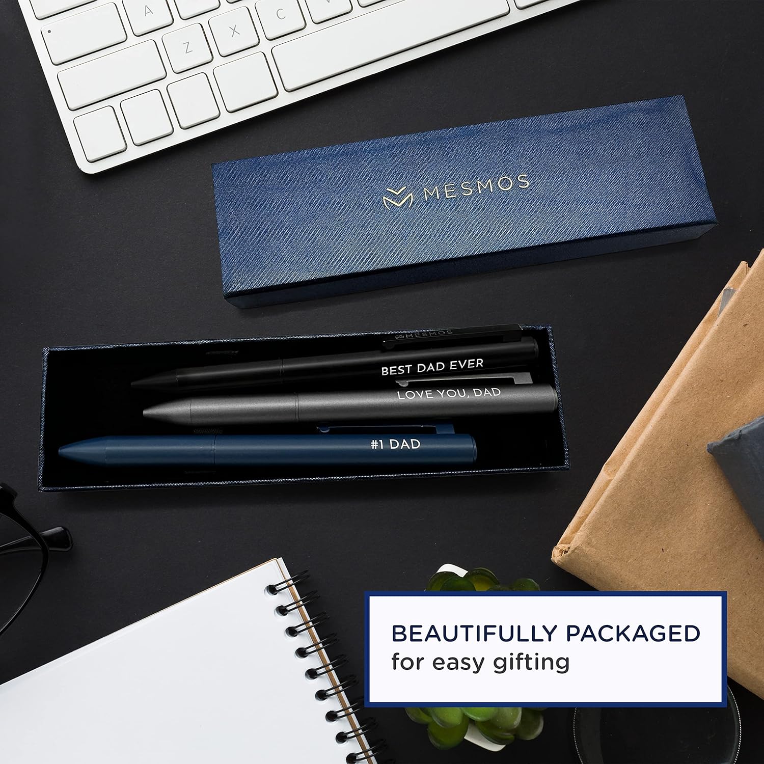 MESMOS 3Pk Luxury Fancy Pen Set, Birthday Gifts for Dad, Unique Gifts from Daughter Son Wife, Presents for Dad Birthday, Cool Black Best Ever Gift, Metal Ballpoint Pens