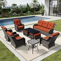 Vista 128 de Joyside Silla mecedora giratoria para exteriores para patio, mecedora de mimbre para exteriores con cojines de tela de olefina adecuada para porche