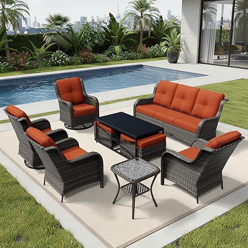 Miniatura 128 de Joyside Silla mecedora giratoria para exteriores para patio, mecedora de mimbre para exteriores con cojines de tela de olefina adecuada para porche