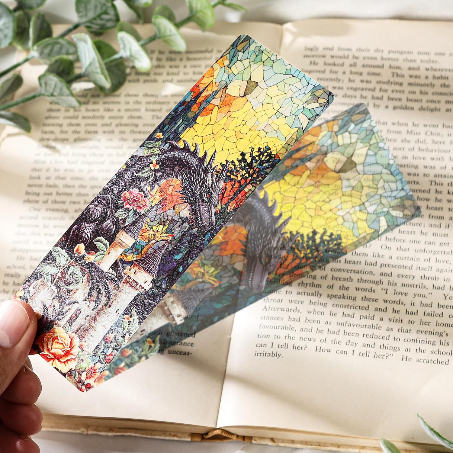 Fantasy Dragon Bookmark Gifts - 10 Pcs Personalized Vintage Stained Glass Bookmarks for Men Women Book Lovers Flower Page Marks School Reading Accessories Bookish Gift for Birthday Christmas thumbnail